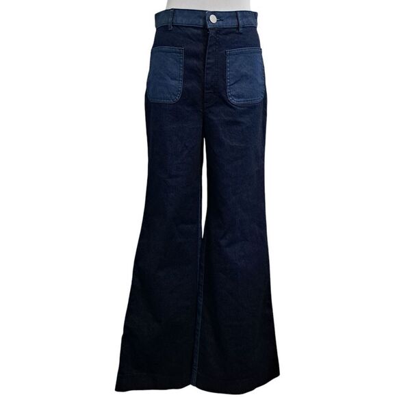 Kate Spade Colorblock Two Tone Wide Leg Flare Jeans Size 28 Blue NWOT - Picture 1 of 17